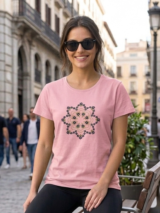 CAMISETA ALGODÓN BORDADA ESTRELLA ROSA