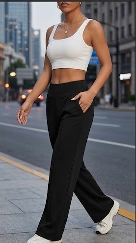 PANTALÓN CON PIZAS POLIESTER NEGRO - Imagen 3